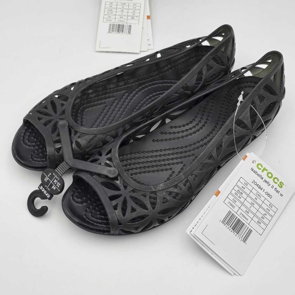 CROCS Isabella Jelly II Flats W4, Black Sandals Womens/Big Girl 4, Brand New! - Picture 2 of 16